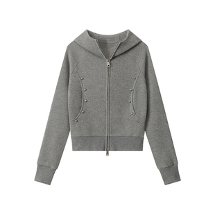 AIRHOOD 美式双头拉链开衫修身连帽卫衣女2025秋季小个子短款外套