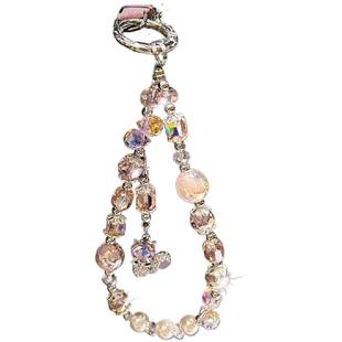 满钻狐狸吊坠手机链招桃花粉水晶精致手链新款手腕挂链闺蜜礼物挂饰防摔腕带钥匙扣挂件手工串珠链条绳夹片壳