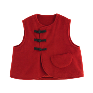 砚台家童装男童新中式马甲冬装衣服宝宝红色年服上衣儿童拜年服