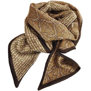 咖色长条丝巾女士飘带高级感小围巾2025新款丝绒护颈老钱风百搭