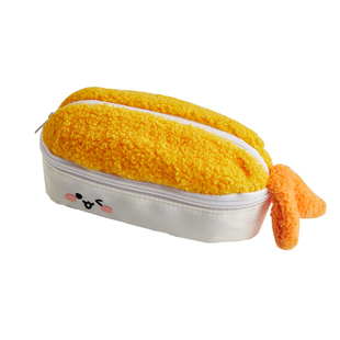 可爱炸虾笔袋双层收纳毛绒铅笔袋高颜值ins风初中生女孩大容量文具袋学生2026年新款少女心小众文具盒铅笔盒