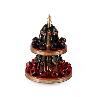 JIFENG季风多槽烟斗展示座纯铜雕花菠萝格木旋转二十位双层烟斗架