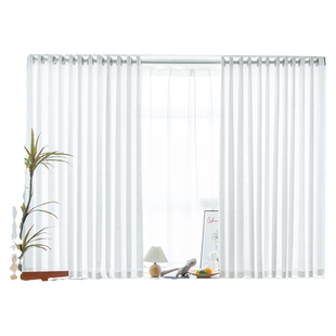 遮阳窗帘免打孔安装卧室纱帘透光不透人伸缩杆一整套飘窗白色窗纱