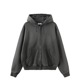 四季GLOBALVALLY染色水洗磨破拉链帽衫连帽卫衣OLD WASHED ZIP-UP