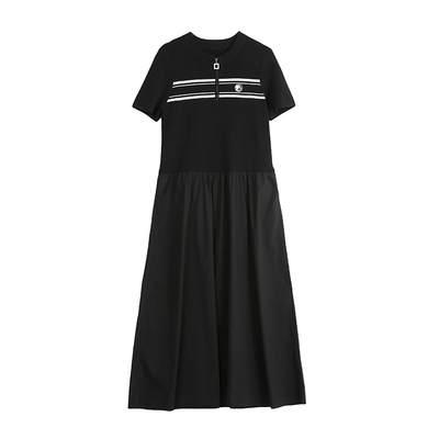 CLOUDSPACE【夏夜】捏褶空气感半拉链中长裙夏季A字连衣裙女