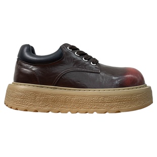 男鞋潮牌高级感百搭复古低帮休闲皮鞋冬季加绒增高厚底大头德比鞋