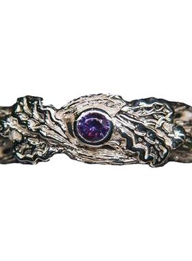 纯银粉色蓝宝石镶嵌橡树叶子戒指