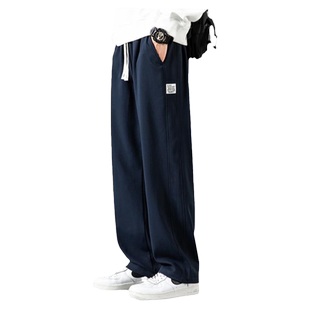 男士裤子春秋冬款阔腿加绒卫裤男潮牌痞帅宽松直筒裤运动休闲长裤