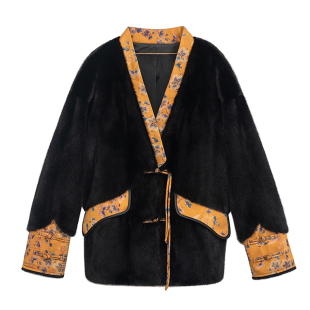 新款进口天鹅绒小母貂皮草外套女中长款V领复古风整貂貂皮大衣女