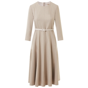 LANCY/朗姿2025春新款高端商务长袖收腰A字连衣裙端庄气质裙子女