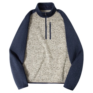 BS同款拼色仿羊羔绒半拉链抓绒衣男女款户外休闲运动保暖加绒卫衣