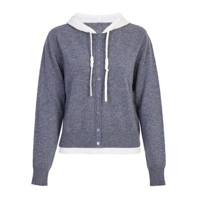 婉甸2025年冬季新品灰色连帽假两件羊毛套头衫休闲上衣1244W10GS1