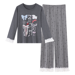 浪莎带胸垫睡衣女款春秋季2026新款纯棉长袖长裤可外穿卡通家居服