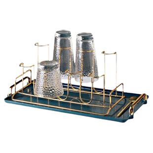 客厅8杯架杯子收纳12杯架带沥水托盘高低水杯金属收纳架4杯倒挂架