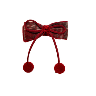 木马天空新年酒红色蝴蝶结发夹毛球装饰氛围感发饰女童发圈皮筋