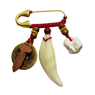 婴儿童孕妇古法沙金别针宝宝守护出行安睡广西黑獠真狗牙桃木挂件