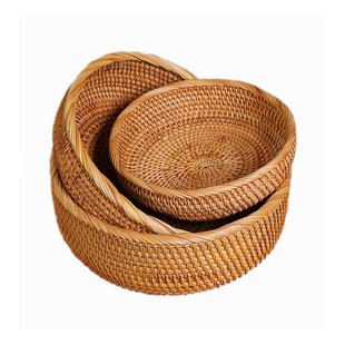 越南水果篮藤编果盘厨房客厅茶几家用编织零食筐手工面包收纳篮