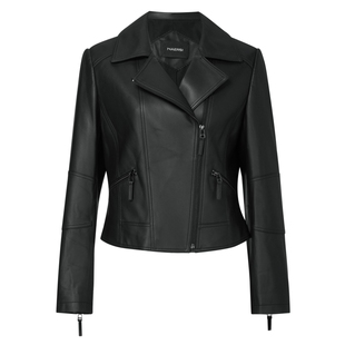 NAERSI娜尔思羊皮时尚气质黑色短款真皮衣女秋新外套春秋季上衣