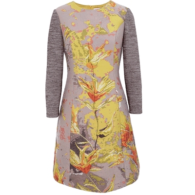 马天奴提花圆领长袖连衣裙