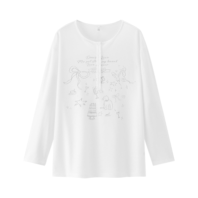 森马印花特宽松中长款长袖T恤女