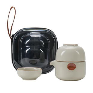 汝窑快客杯便携式旅行茶具一壶两杯家用一人户外办公室陶瓷泡茶壶