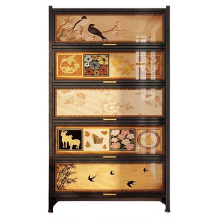 安居客中古风鞋柜门口家用收纳柜一体靠墙2026新款入户门超薄钢制