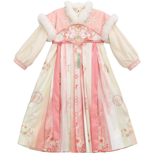 汉服女童冬款2025新款儿童古风仙气加绒连衣裙女孩国风襦裙公主裙