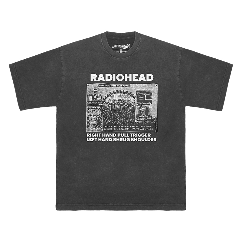 Radiohead電臺司令歐美搖滾樂隊短袖純棉水洗復古長袖印花黑白T恤