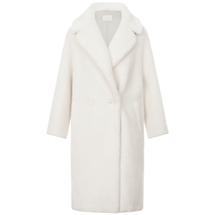 莱茵福莱尔羊毛驼绒多色泰迪绒感翻领大衣仿皮草