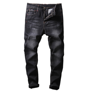 秋季高弹力牛仔裤修身小脚显瘦加肥加大码号胖子肥佬直筒男裤宽松