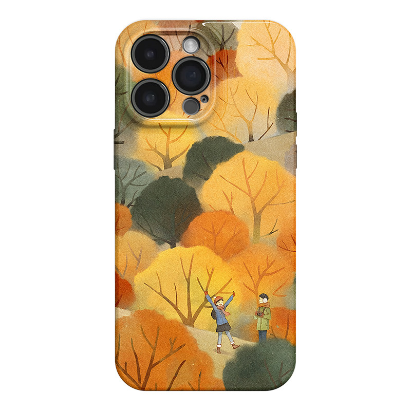 秋日林间 插画风适用苹果18Promax手机壳iphone17华为pura70小米15荣耀x50红米k80小众vivox200新款一加ACE5
