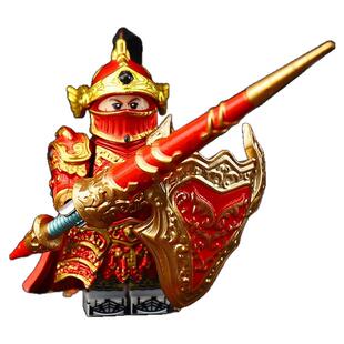 积木人仔兰斯洛特骑士火焰红盔甲古代战马儿童拼装益智积木玩具