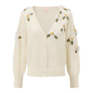 yeye by b.Fleurs 25早春系列新款法式复古立体小雏菊V领针织开衫