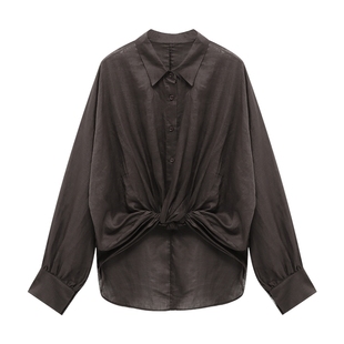 Basic House/百家好秋冬新款宽松时尚个性高级感翻领长袖纽扣衬衫