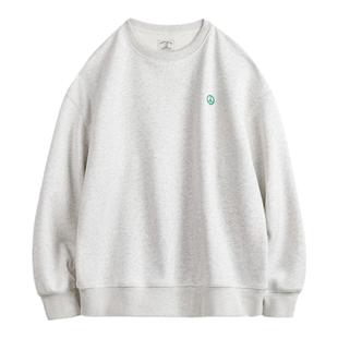 马登工装美式休闲灰色圆领加绒卫衣基础宽松落肩打底上衣男秋