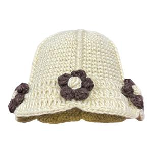 手工花朵针织帽子2023冬季新款渔夫帽女甜美可爱时尚百搭毛线盆帽