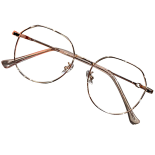 玫瑰金近视眼镜女专业可配度数素颜显白文艺多边形防蓝光眼睛框男