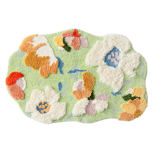 卧室床边地毯少女房间装饰多巴胺小清新苔藓地垫不规则阳台飘窗垫