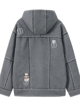 ONIARAI/鬼洗25秋冬棒系列牛仔复合羊羔绒毛边连帽外套男 N340231