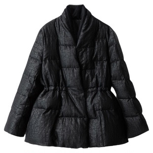 一丝牵90白鹅绒服国风龟裂纹香云纱100%桑蚕丝真丝羽绒服鹅绒服冬