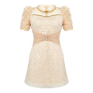 2026新款欧洲站蕾丝镶钻小个子女士性感夏季名媛气质连衣裙高雅潮