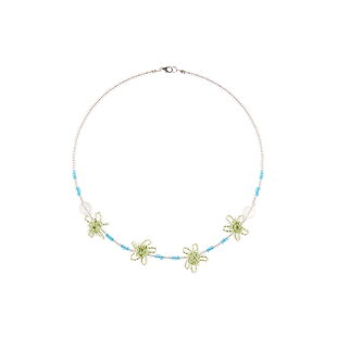 小黄香蕉手钩花花水晶项链女透明小米珠子绿色串珠颈链海边度假风