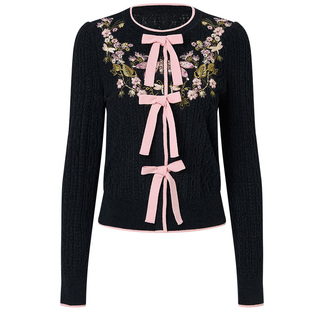 【商场同款】MAXRIENY系带绣花刺绣套头针织衫花朵装饰针织上衣