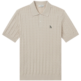 Hazzys哈吉斯男士绞花短袖POLO针织衫夏季通勤翻领老钱风休闲上衣