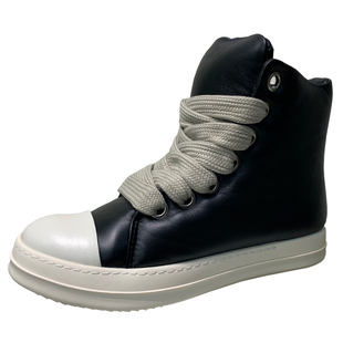 ro暗黑风粗鞋带厚底高帮鞋男新款休闲板鞋胖乎乎胖丁羊皮面包鞋女