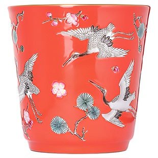 栖凤居粉彩矾红松鹤手绘盖碗直口杯景德镇陶瓷手绘高端茶碗主人杯