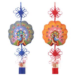 手工单面刺绣大孔雀开屏挂饰汽车民族特色古典装饰客厅中国结挂件