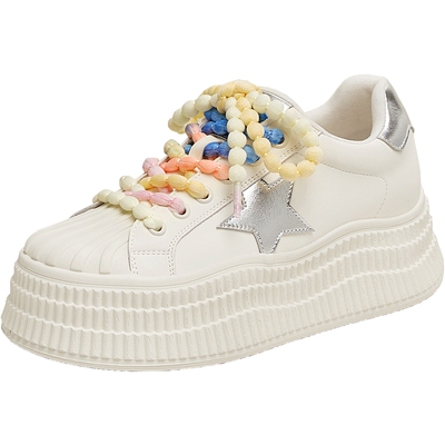 天美意新款厚底百搭五角星增高运动鞋女休闲板鞋KB070BM5