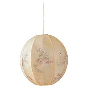 物几空间新中式宋代美学仕女图球型灯笼简约布艺书房卧室茶室吊灯