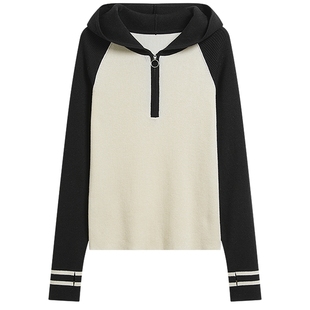 【商城同款】白色连帽针织衫长袖上衣小个子毛衣女2025年秋冬新款